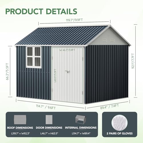 10X12X7.5 FT Outdoor Steel Storage Shed with Lockable Doors, 2 Windows, Transparent Roof Panels (Wood Panels & Frame Floor Not Included), Ideal for Patio Storage,Garbage Can, Chicken Coop，Brown