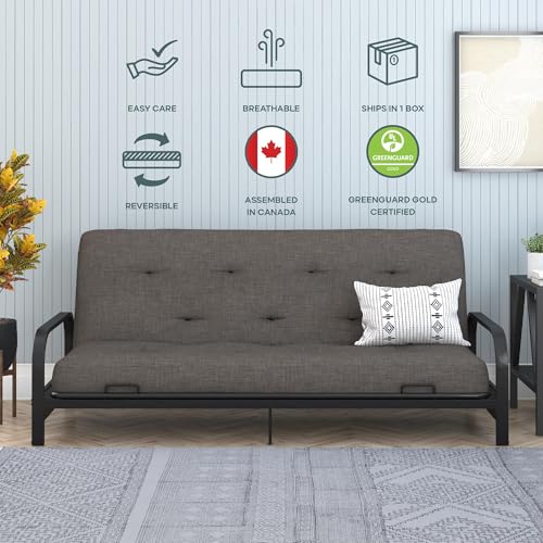 REALROOMS Cozey 8-Inch Pocket Spring Coil Futon Mattress, Polyester Linen, Full, Taupe Gray