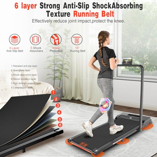 2 in 1 Walking Pad Treadmill, Foldable Treadmills with Handle Bar, 2.5HP Portable Folding Treadmill with Remote Control, Under Desk Treadmill for Home Office, Small Treadmill, 300lb
