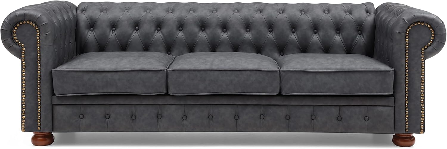 Classic Chesterfield Sofa Dark Grey Faux Leather
