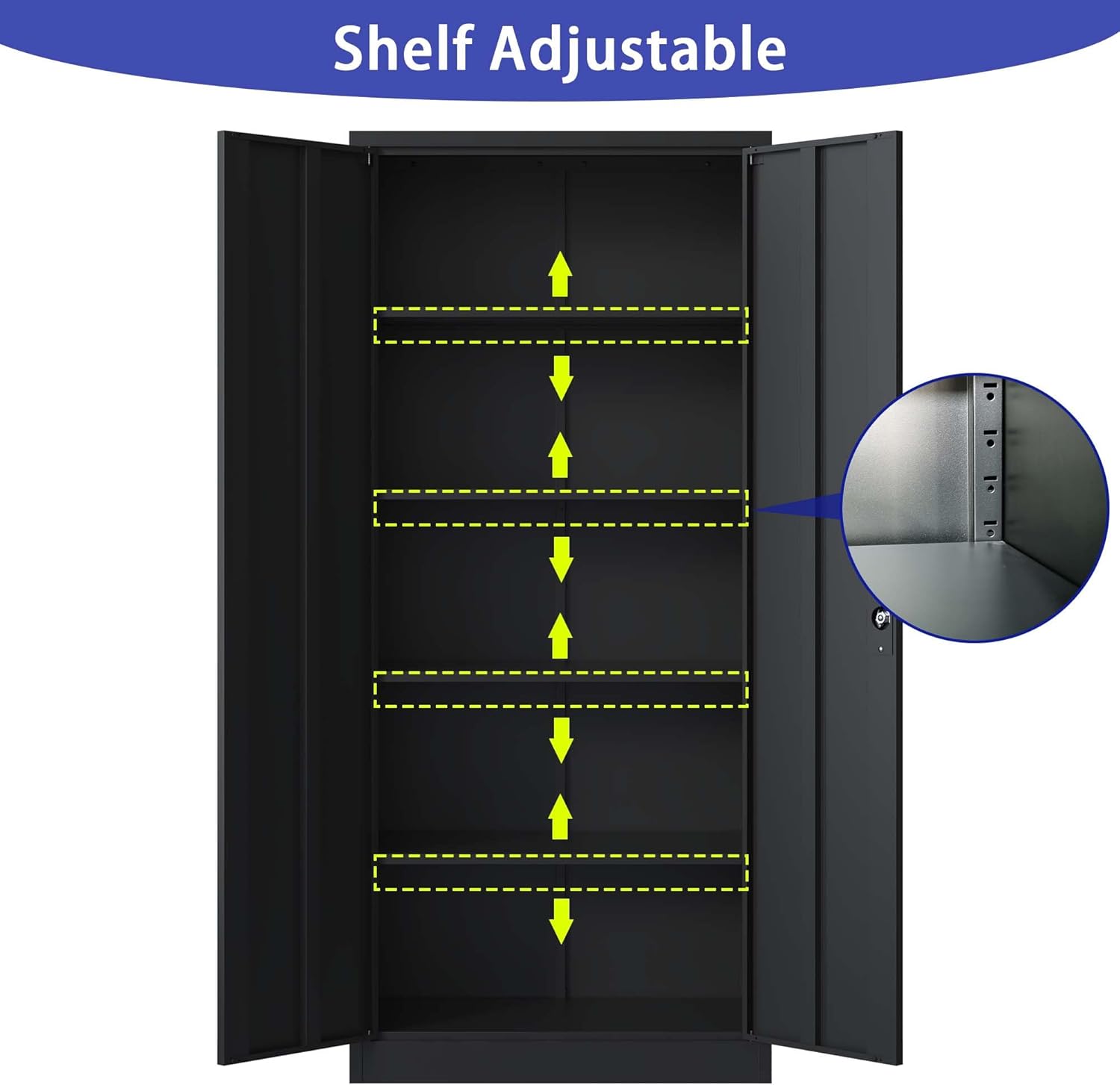 71" H Metal Garage Storage Cabinet Tool Steel Locking Cabinet with Doors and 4 Shelves Tall Cabinets for Garage Storage Systems Lockable File Cabinet for Home Office,Black