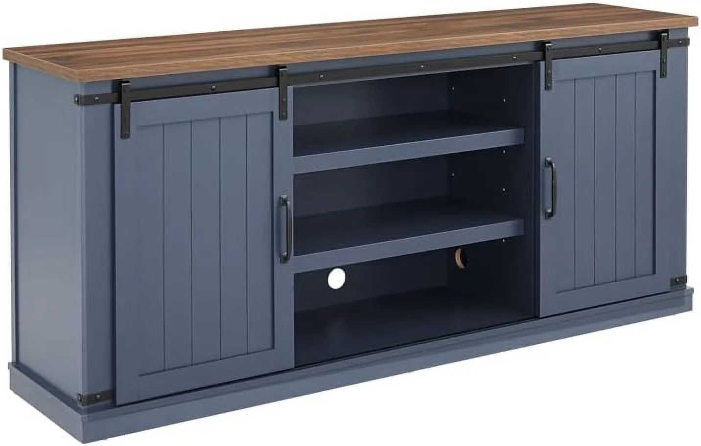 68 in. TV Media Stand for TV up to 75 in. Navy w/Walnut Color Desktop
