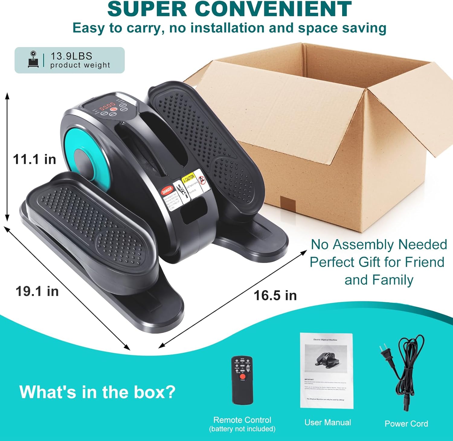 Under Desk Elliptical, Electric Seated Pedal Exerciser, Quiet & Compact Mini Ellipse Leg Exerciser with LCD Monitor, Remote Control and 5-Level Adjustable Speeds, Elliptical Machine for Home