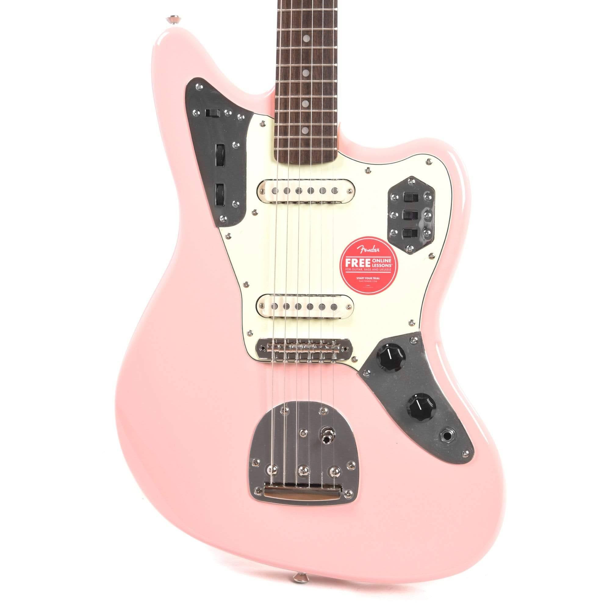 Squier Classic Vibe &60s Jaguar Shell Pink w/Matching Headcap u0026 3-Ply Mint Pickguard