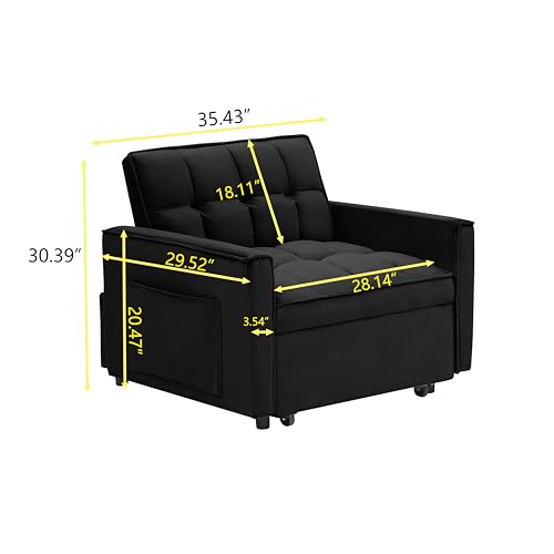Sleeper Single Recliner, Sofa Bed Chair 3 in 1 Convertible, Suitable for Small Spaces with Adjustable Back, for Living Room Furniture Sets, Bedroom, White