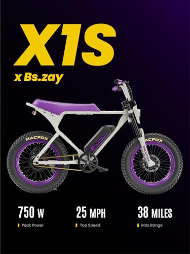 MACFOX Electric Bike for Adults - Peak 750W, 25MPH High-Speed Commuter Ebike, 30 Mile Range, 20" All-Terrain Fat Tires with Front Suspension, Off-Road/Campus E-Bicycle (X1S/Class 3)