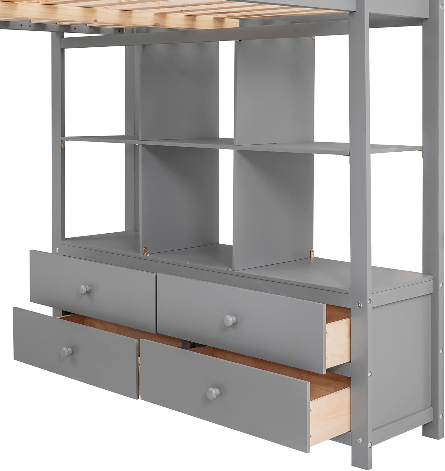 Harper & Bright Designs Full Size Loft Bed with Desk and 2 Drawers, Solid Wood Full Loft Bed with Storage Shelves and Drawers for Girls Boys Teens Adults,No Box Spring Needed,Grey