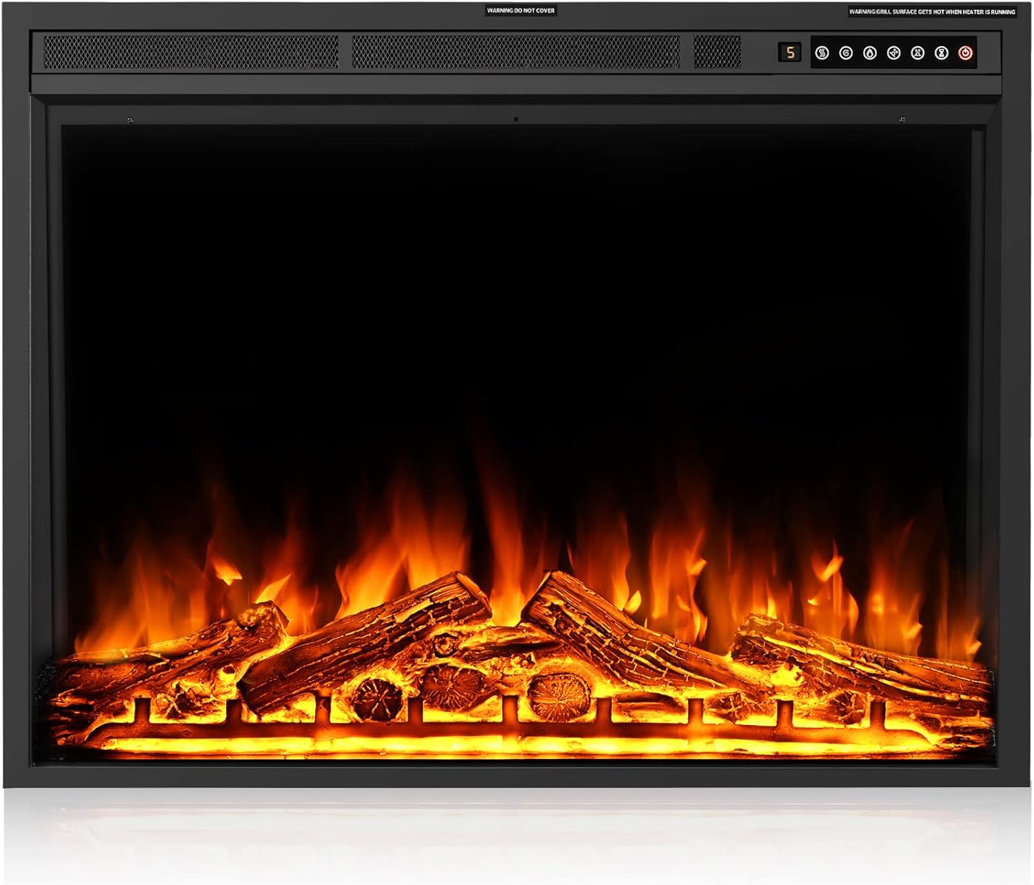Electric Fireplace Insert 37", Rintuf Electric Heater Recessed or Free-standing, Adjustable Flame Colors and Speed, Touch Screen, Remote Control with Timer, 750-1500W with Colorful Flame Option, Black