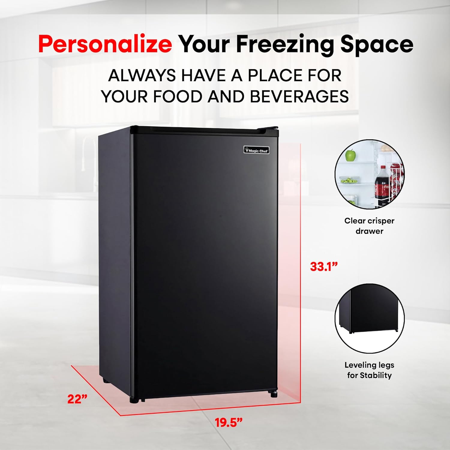 Magic Chef Compact Mini Refrigerator with Built In Freezer Compartment, Adjustable Temperature Control, and Grab and Go Can Dispenser, Black