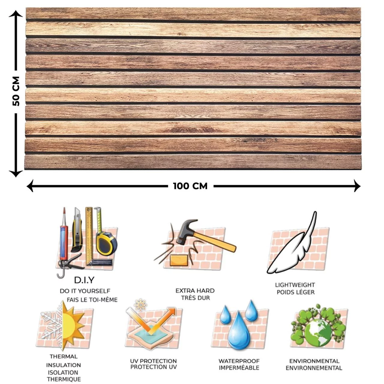 Dundee Deco 3D Wall Panels Wooden Effect - Cladding, Distressed Brown Wood Look Wall Paneling, Styrofoam Facing for Interior and Exterior Applications, DIY, Set of 10, Covers 54 sq ft