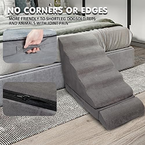 Foam Dog Stairs & Steps Ramps for High Beds 30-36 inches High Tall, LitaiL 6 Step Pet Stairs/Steps for High Beds 30 inch Large Dogs, Non-Slip Dog Ramps for Small Dogs, for Older Dogs/Cats Injured