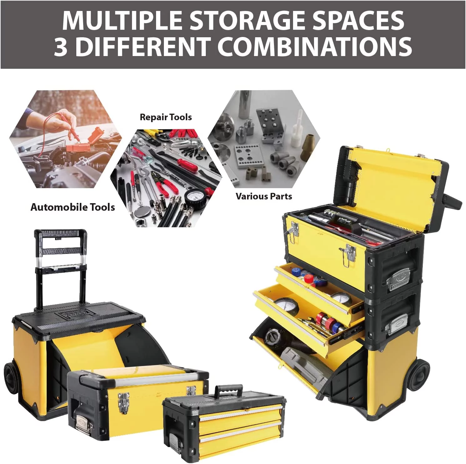 Big Red Rolling Tool Chest with Wheels Stackable Tool Storage Cabinet with 3 Drawers for Garage Workshop