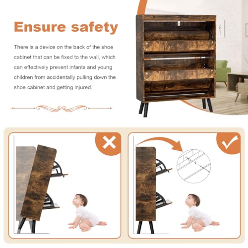 Shoe Storage Cabinet, Shoe Storage Organizer with 2 Flip-out Drawers, Modern Two-tier Freestanding Shoe Rack Cabinet for Entryway, Hallway, Living room(Black-Large)