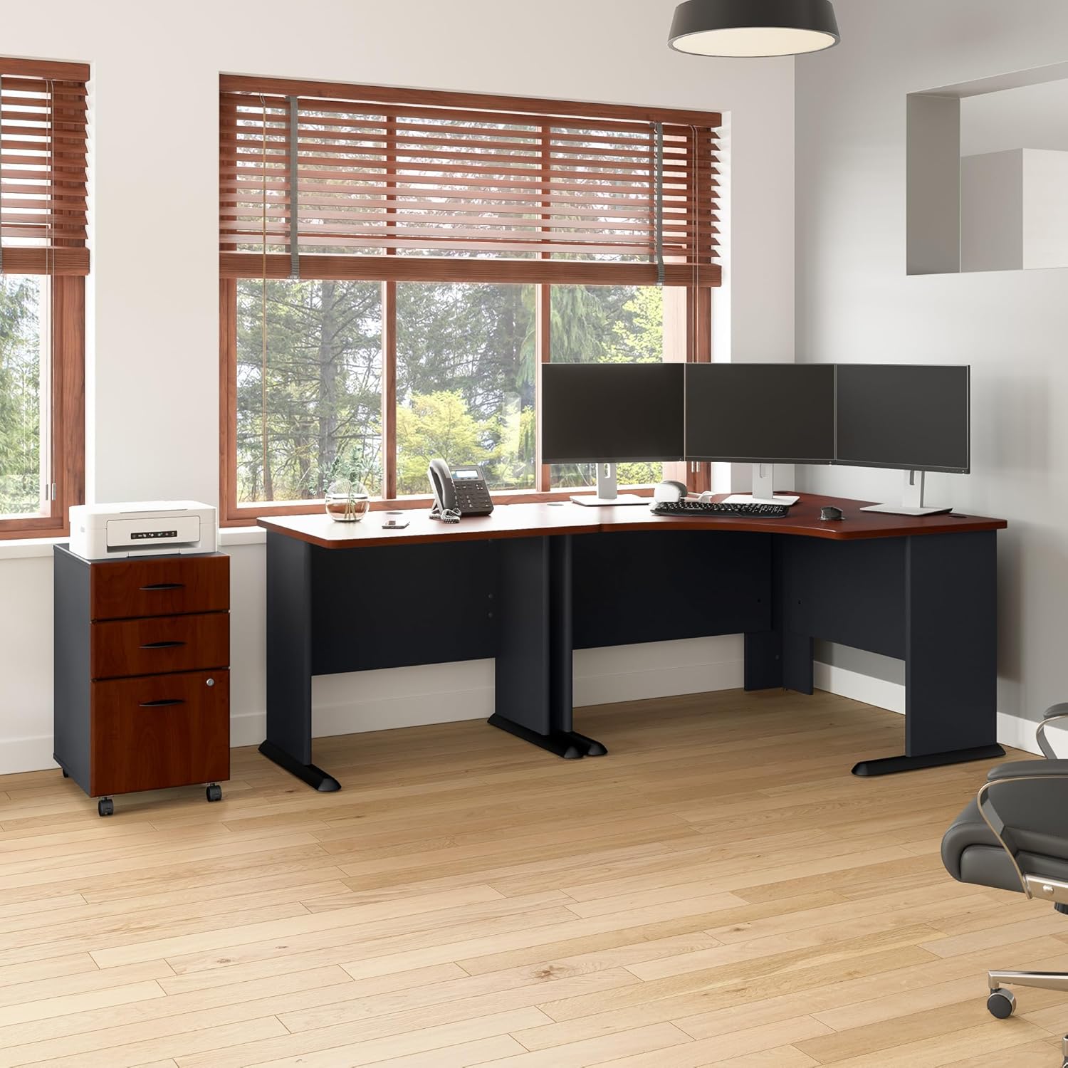 Bush Business Furniture Series A 36W Small Computer Desk and 3 Drawer Mobile File Cabinet in Hansen Cherry and Galaxy