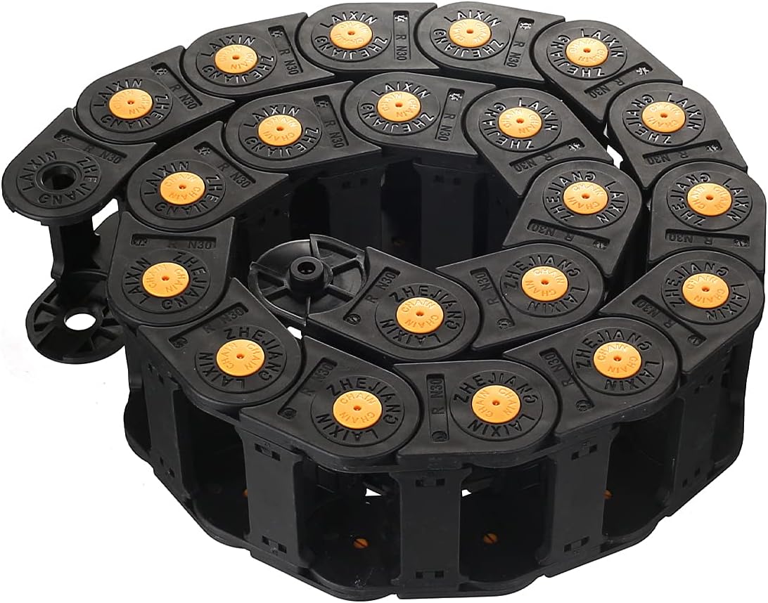 Fielect Drag Chain Cable Carrier Open Type with End Connectors R100 35X100mm 1 Meter Plastic for Electrical CNC Router Machines Black 1Pcs