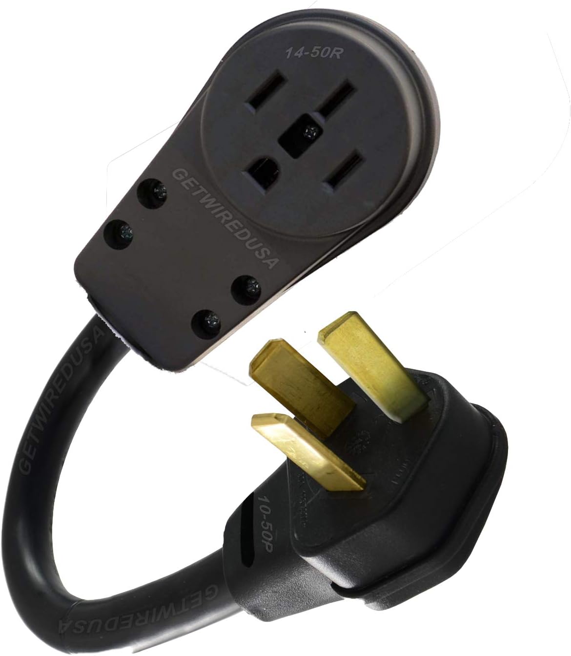 10-50P 3-Pin Male 220/250V 50A Plug To 14-50R 220/250V 50A Female 4-Prong Receptacle Socket Outlet Adapter, Range Stove Oven Electrical Power Connector Cord Converter NEMA FX1259