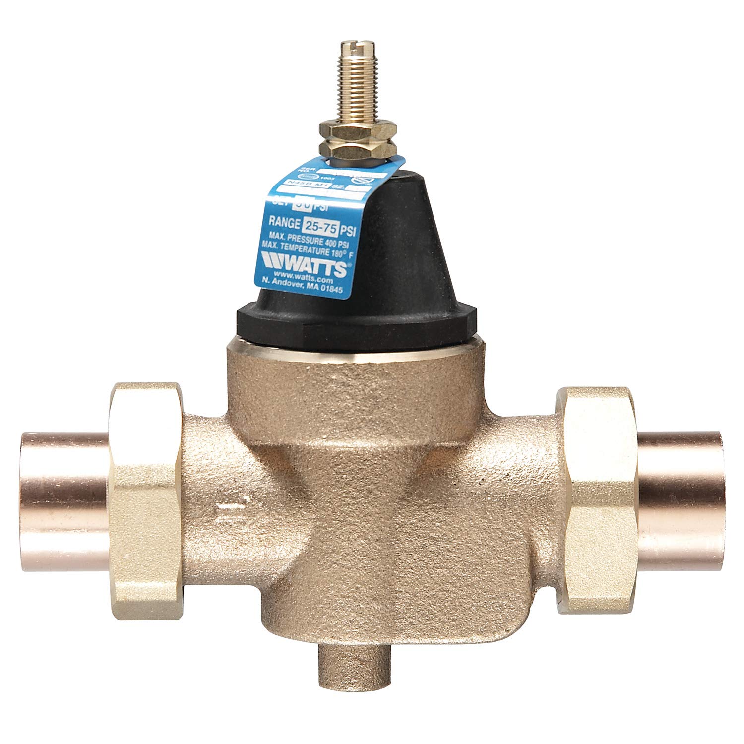 Watts LFN45BM1-DU-S Water Technologies Standard Capacity, Lead Free, Water Pressure Reducing Valve, Double Union Solder Inlet and Outlet, 3/4 Inch
