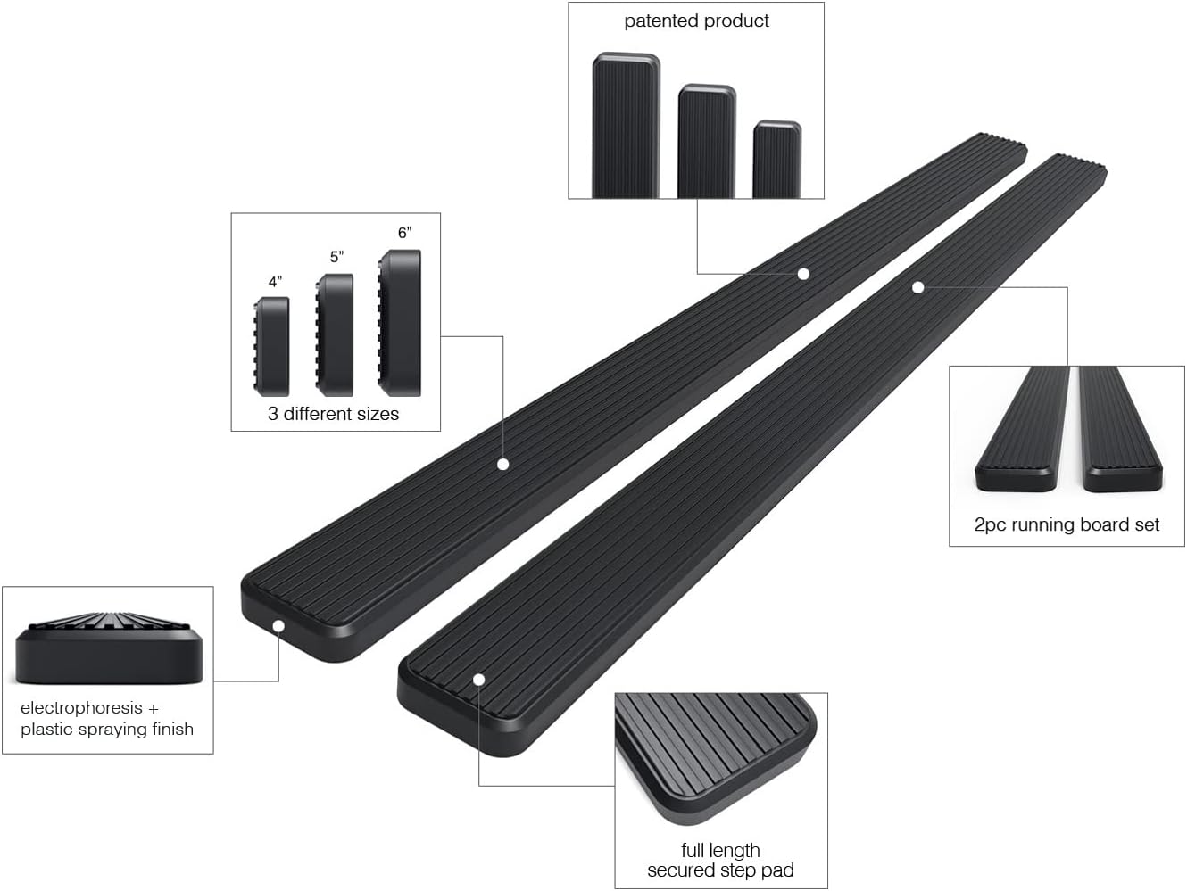 APS 4in Black iBoard Running Boards Compatible with Ford F150 F250 Light Duty Super Cab 99-03