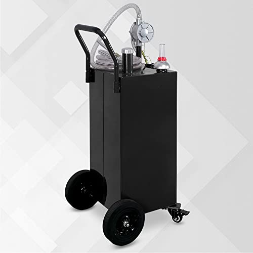 ARKSEN 30 Gallon Portable Gas Caddy Fuel Storage Tank Large Gasoline Diesel Can Hand Siphon Pump with Rolling Flat-Free Solid Rubber Wheels for Boat, ATV, Car, Motorcycle - Black