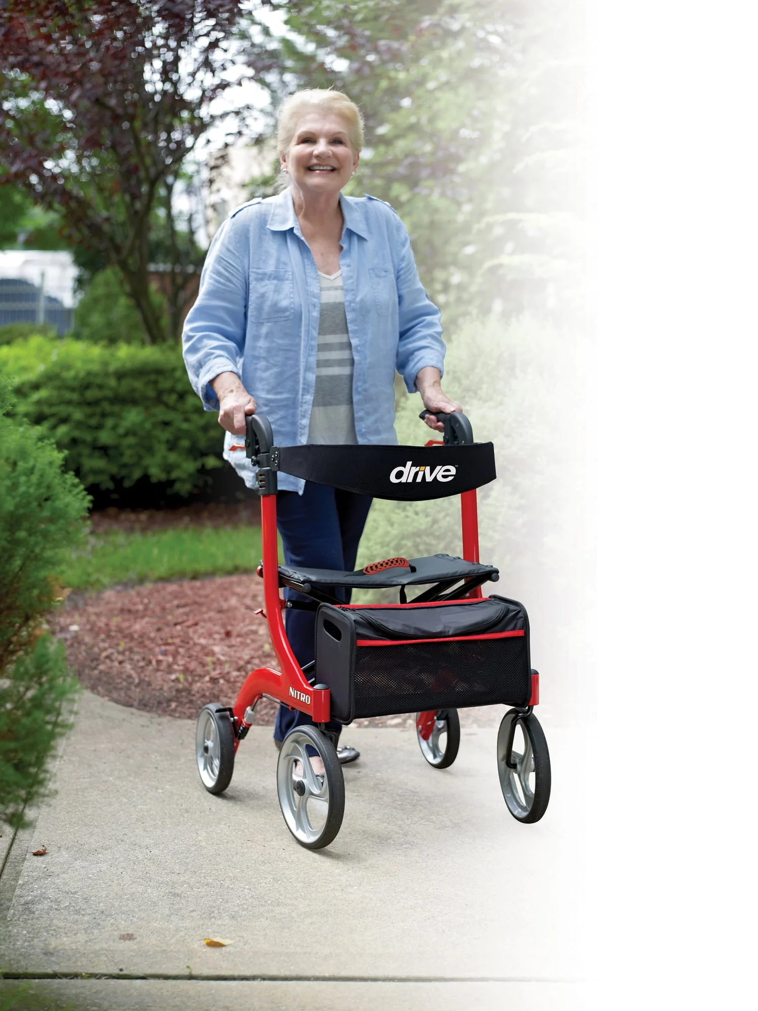 Drive Medical Nitro Euro Style Rollator Rolling Walker, Red