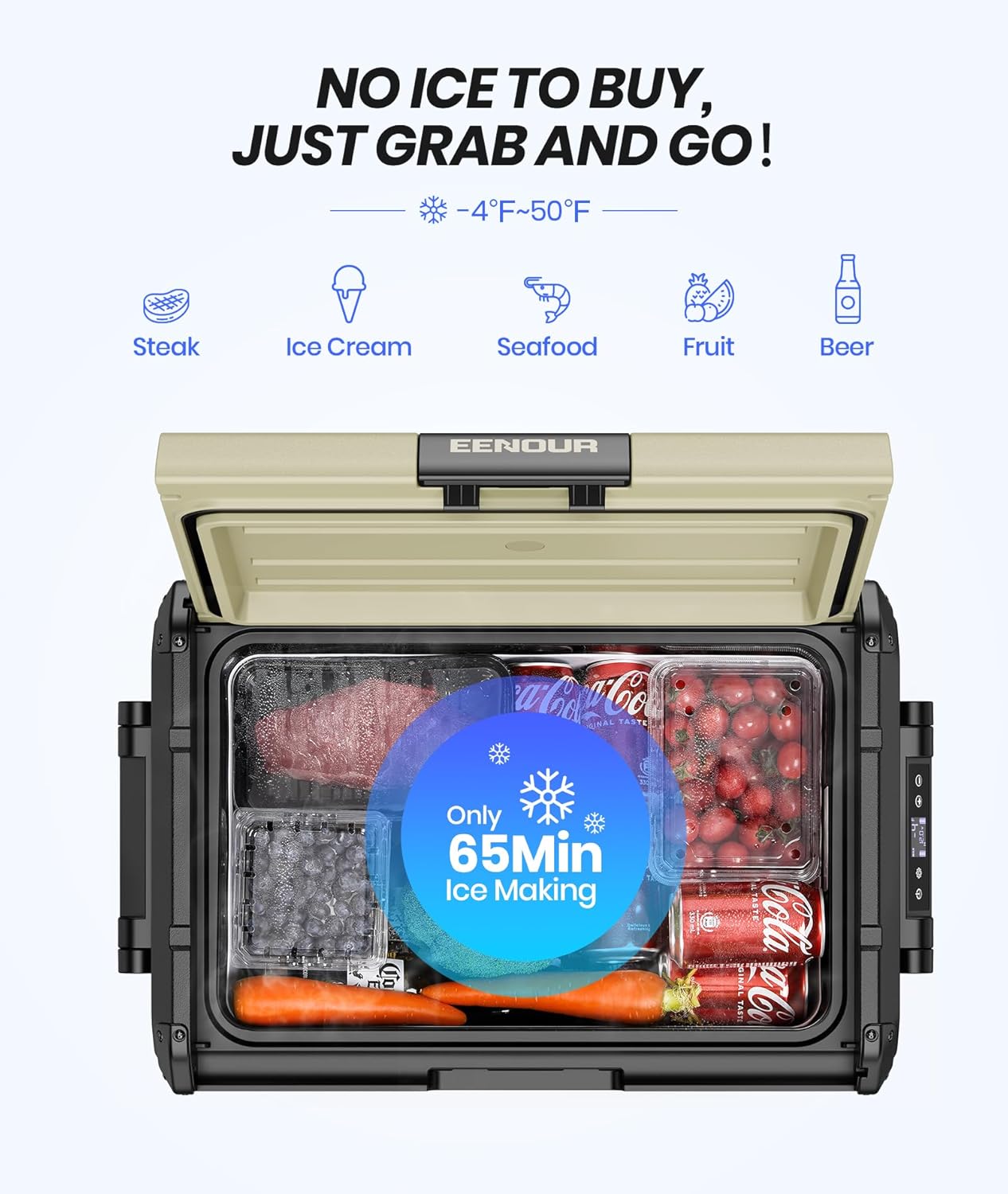 EENOUR 12V Refrigerator Portable Freezer 48 Quart/45L Battery Powered Car Fridge Energy Saving Compressor Cooler -4~50℉ 12/24V DC 110~240V AC Fast Cooling Perfect for RV Truck Van Camping Sailboat