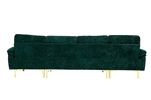 U-Shaped Sectional Sofa Couch, 114 Inches Modern Fabric Upholstered Accent Sofa with Chaise Lounge, Ottoman and 2 Pillows, Convertible Modular Large Sofa Couch for Living Room, Purple