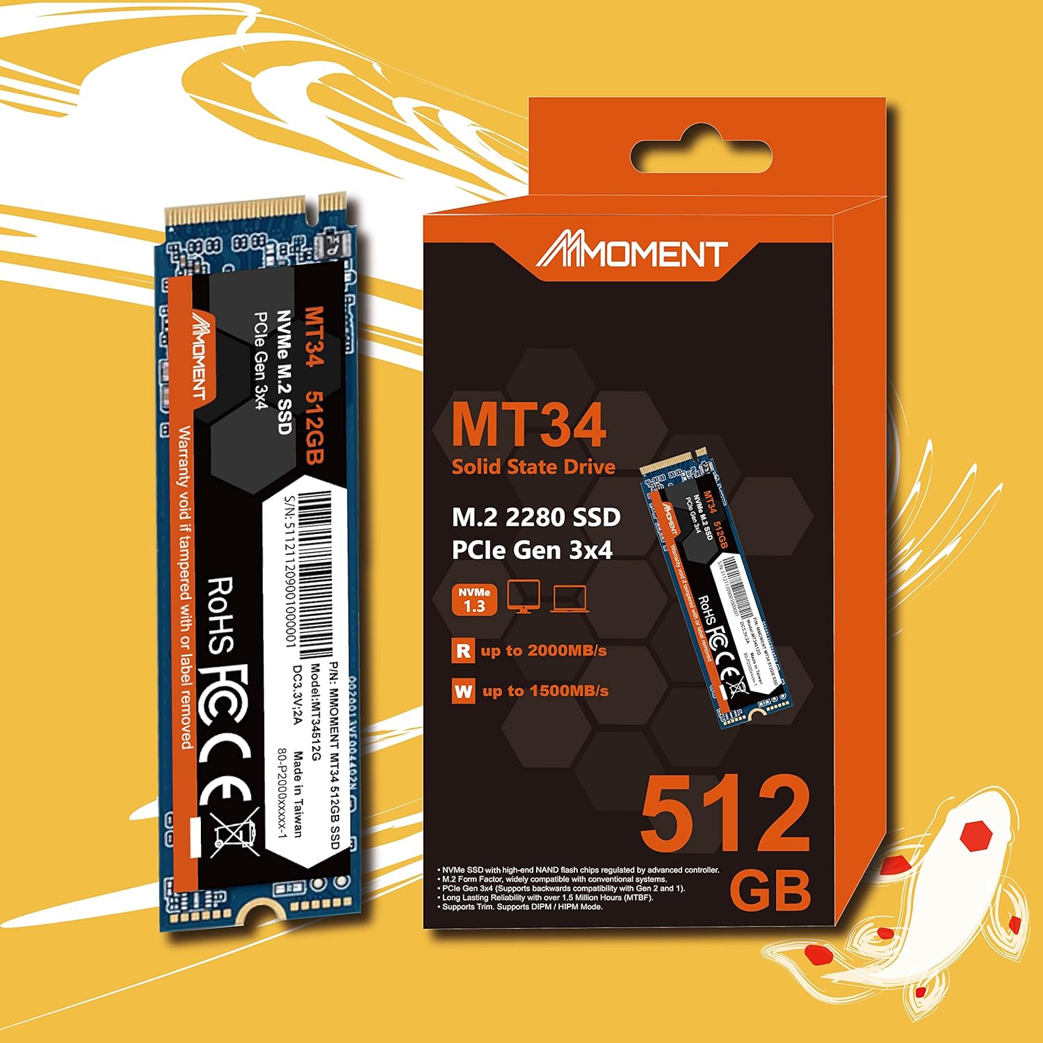 Mmoment 512GB NVMe M.2 2280 PCIe Gen 3x4, Solid State Drive Internal SSD Pack of 2