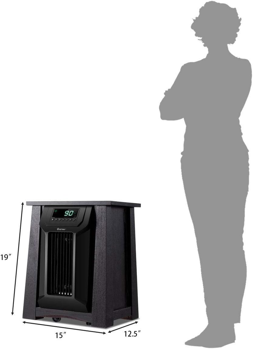 COSTWAY Infrared Space Heater 1500W, Portable Radiator Heater with Remote, 12H Time & Adjustable Thermostat, Small Electric Heater for Indoor Use Home Office Bedroom, Brown + Black
