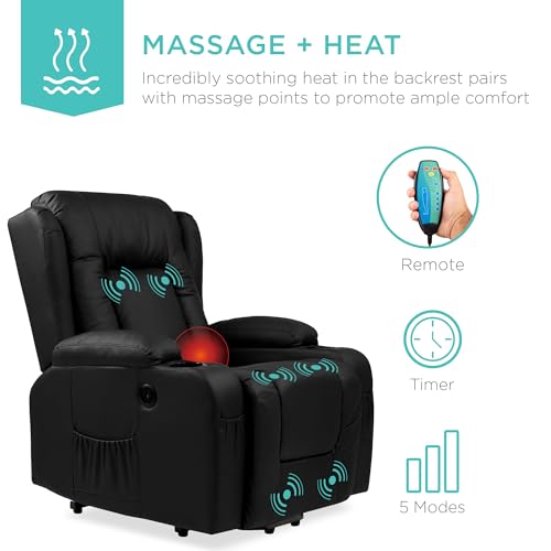 Best Choice Products PU Leather Electric Power Lift Chair, Recliner Massage Chair, Adjustable Furniture for Back, Legs w/ 3 Positions, USB Port, Heat, Cupholders, Easy-to-Reach Side Button - Brown