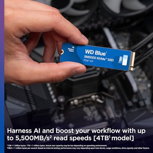 Western Digital 4TB WD Blue SN5000 NVMe Internal Solid State Drive SSD - PCIe Gen 4.0, M.2 2280, Up to 5,500 MB/s - WDS400T4B0E