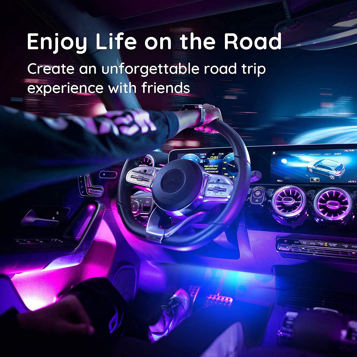 Govee Car LED Lights, Smart Car Lights with APP Control, Music Sync Interior Car Lights with 7 Scene Modes and 16 Million Colors, 2 Lines Design RGB Under Dash Car Lighting with Car Charger, DC 12V