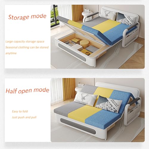 Folding Sofa Bed, Dual-Purpose Multifunctional Sofa Bed for Living Room, 2-in-1 Pull-Out Sofa Bed with Foam Mattress, Small-Space Balcony Sofa Bed with Storage (Grey-Yellow-Blue, 33*62.2*36.22 Inches)