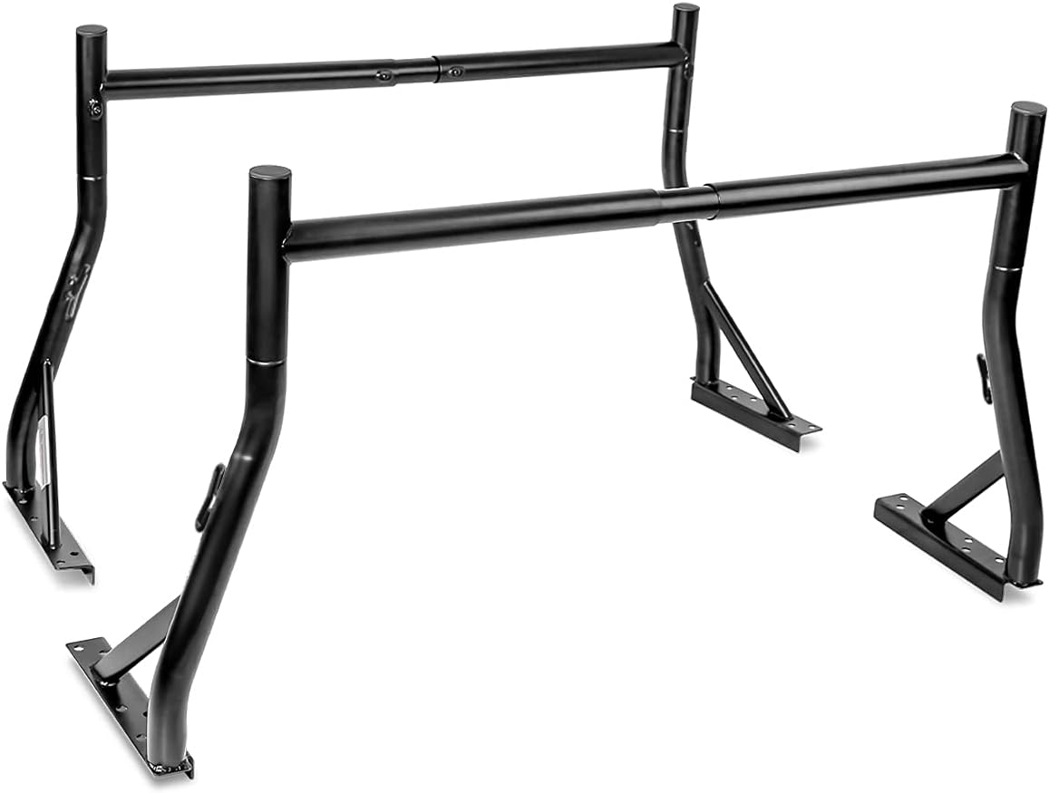 AA-Racks 800Ibs Capacity Extendable Steel Pick-Up Truck Ladder Rack Two-bar Set - White (USPTO Patent Pending)
