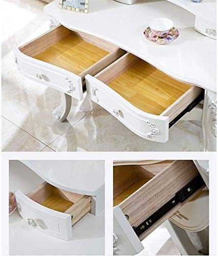 Luxury Dressing Vanity Table w/Stool for Bedroom, 2 in 1 Makeup Vanity Desk European Style Dressing Table Mini Dressing Desk Solid Carved Table with Stool(100cm)