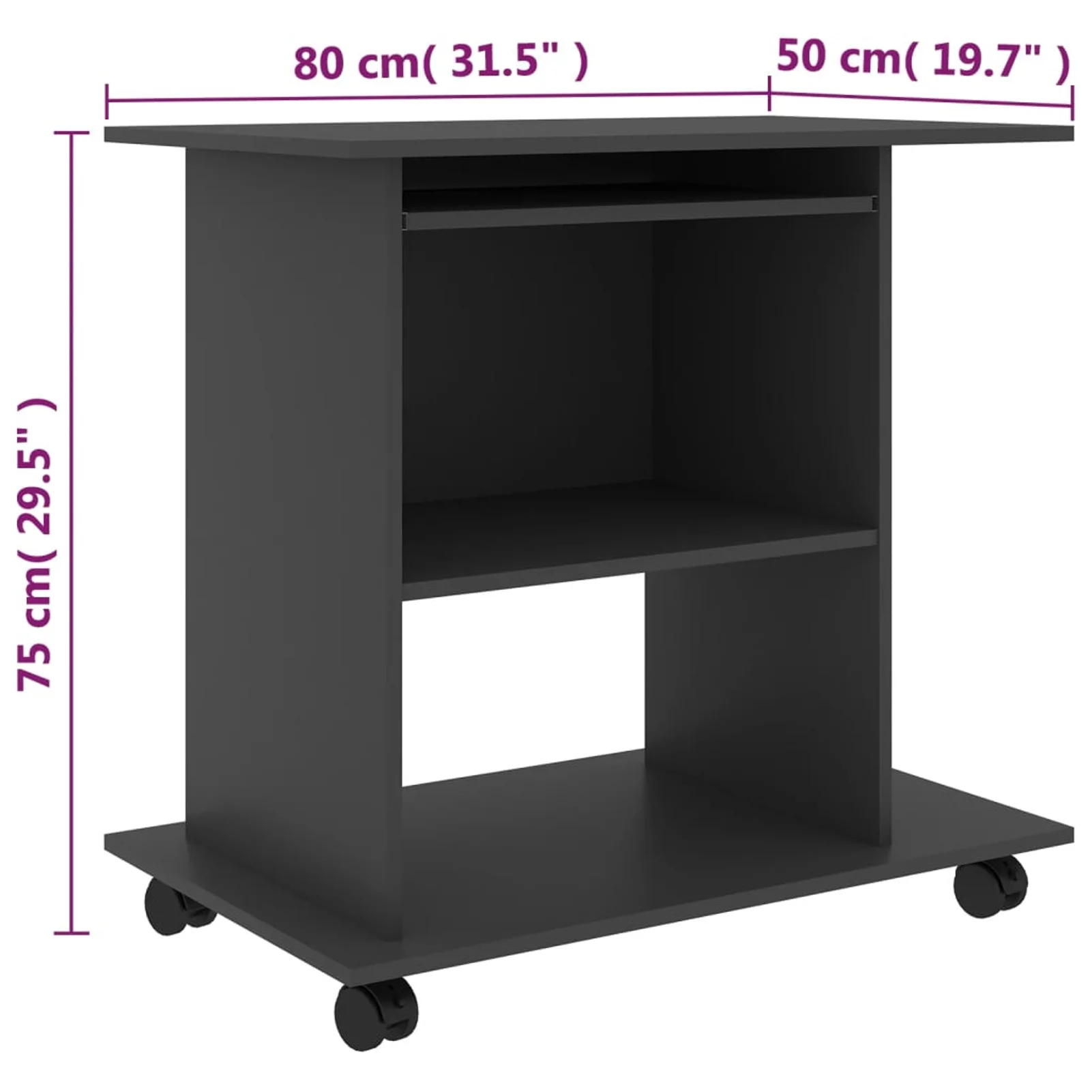 moobody Computer Desk with Keyboard Tray and CPU Tower Writing Table Engineered Wood Wheeled Workstation Gray Home Office Furniture 31.5 x 19.7 x 29.5 Inches (W x D x H)