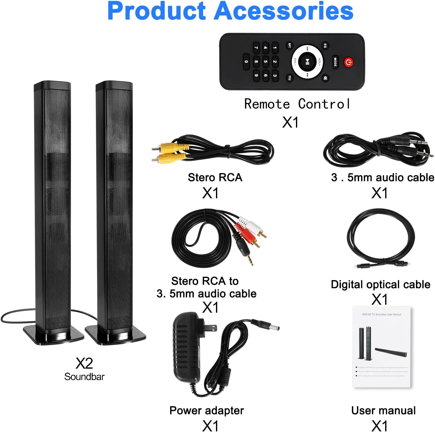 Sound Bars for tv, Audio TV Speaker with Surround Sound System,2 in1 Home Theater assembleable Soundbar,4 Driver Speakers,Remote Control,Wall Mounted,Optical/Aux/RCA/USB/Micro SD Connection Pack of 2