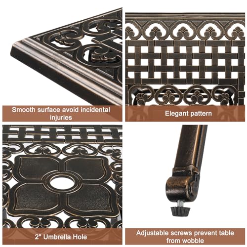 BIVVI 32” Cast Aluminum Outdoor Side Table,Round Patio Coffee Table Porch Table Outdoor Bistro Table End Side Table Cocktail Dining Table Bronze Outdoor Patio Furniture for Backyard,Pool,Porch,Black