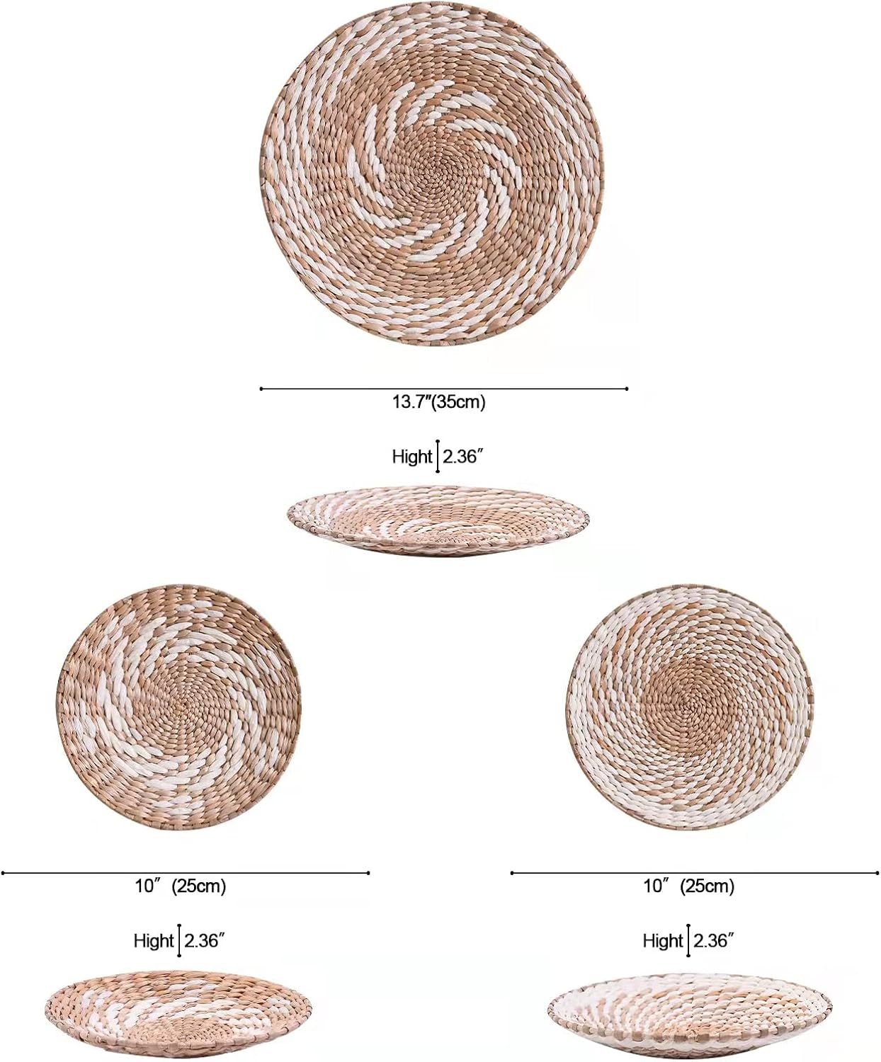 Boho wall Baskets decor Set of 3, 100%Natural Handmade,rattan wicker seagrass woven basket wall decor,Living Room or Bedroom woven wall african basket