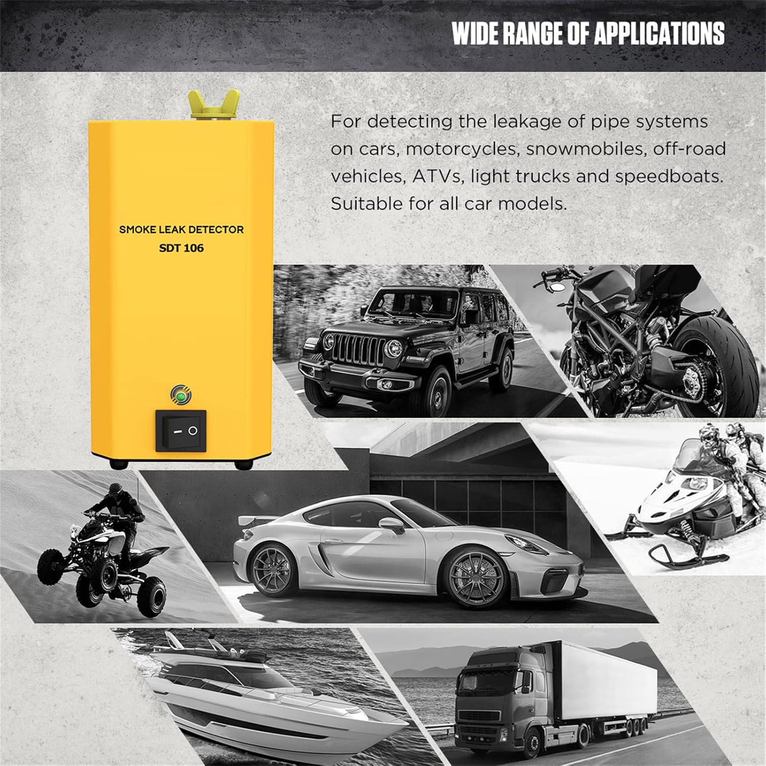 VKALTUL Automotive Smoke Machine Leak Detector EVAP 12V Car Pipe System Smoke Tester with Adjustable Flow Meter for Vehicles Motorcycles