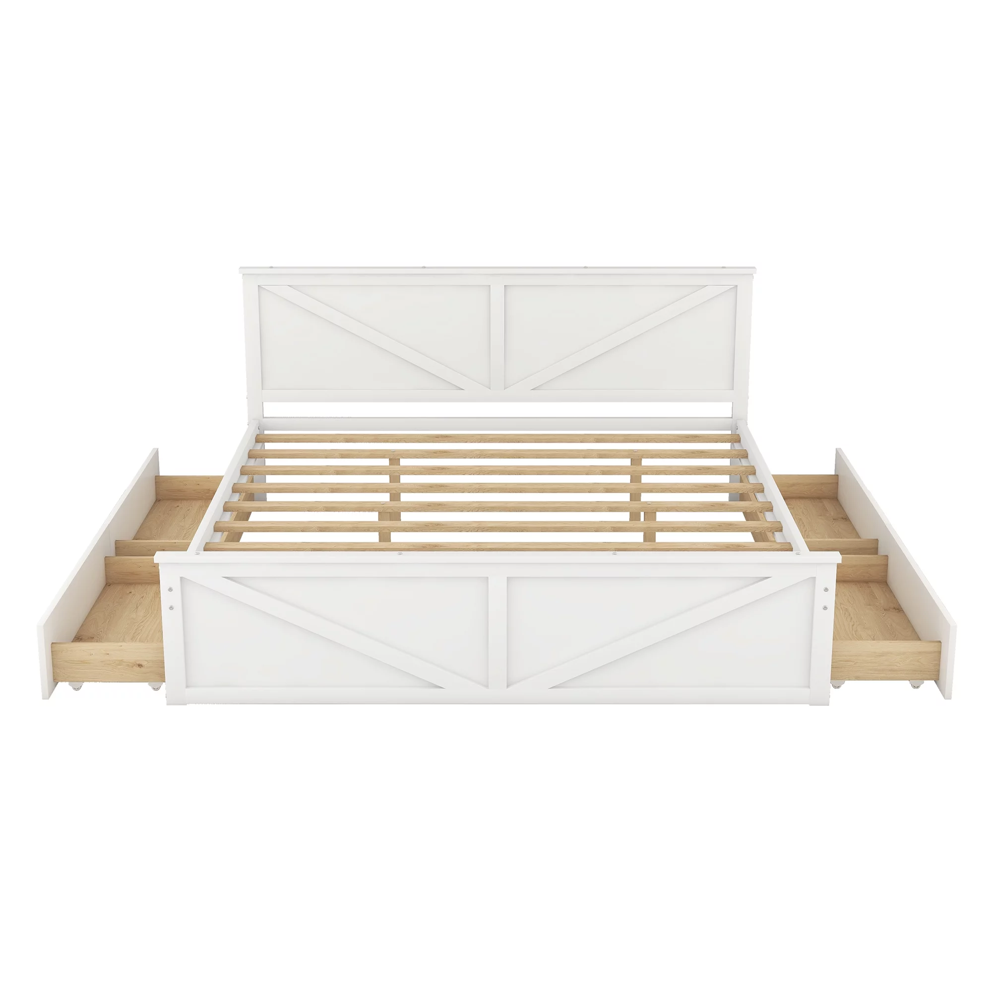 iRerts King Bed Frame with Headboard, Solid Wood King Platform Bed Frame with Storage Drawers, Slats Support and Support Legs, Modern King Size Bed Frame No Box Spring Needed for Bedroom, White