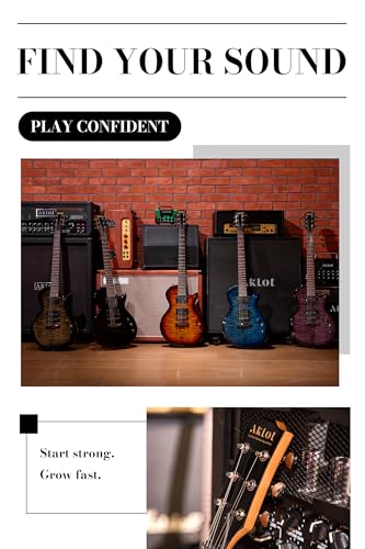 AKLOT Muti-Tone Electric Guitar with Coil-Split: Roasted Maple Neck, Flame Maple Graphic Top, Dual Humbuckers Pickups, Beginner Guitar Kit with Gig Bag, Lesson Book, Strap, Picks, Violet Venom