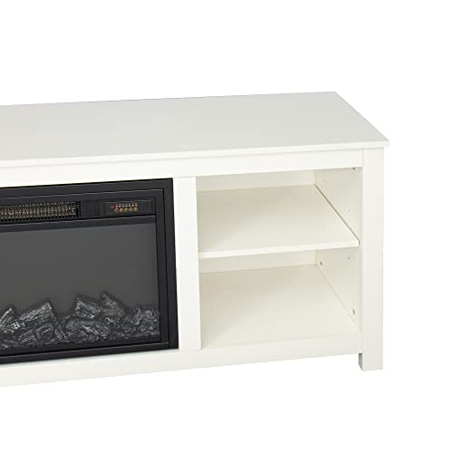 Classic 4 Cubby Fireplace TV Stand, Electric Fireplace TV Stand for 65 Inch TV with 4 Open Storage Shelves, Modern TV Storage Cabinet Center Stand with Fireplace for Living Room (White)