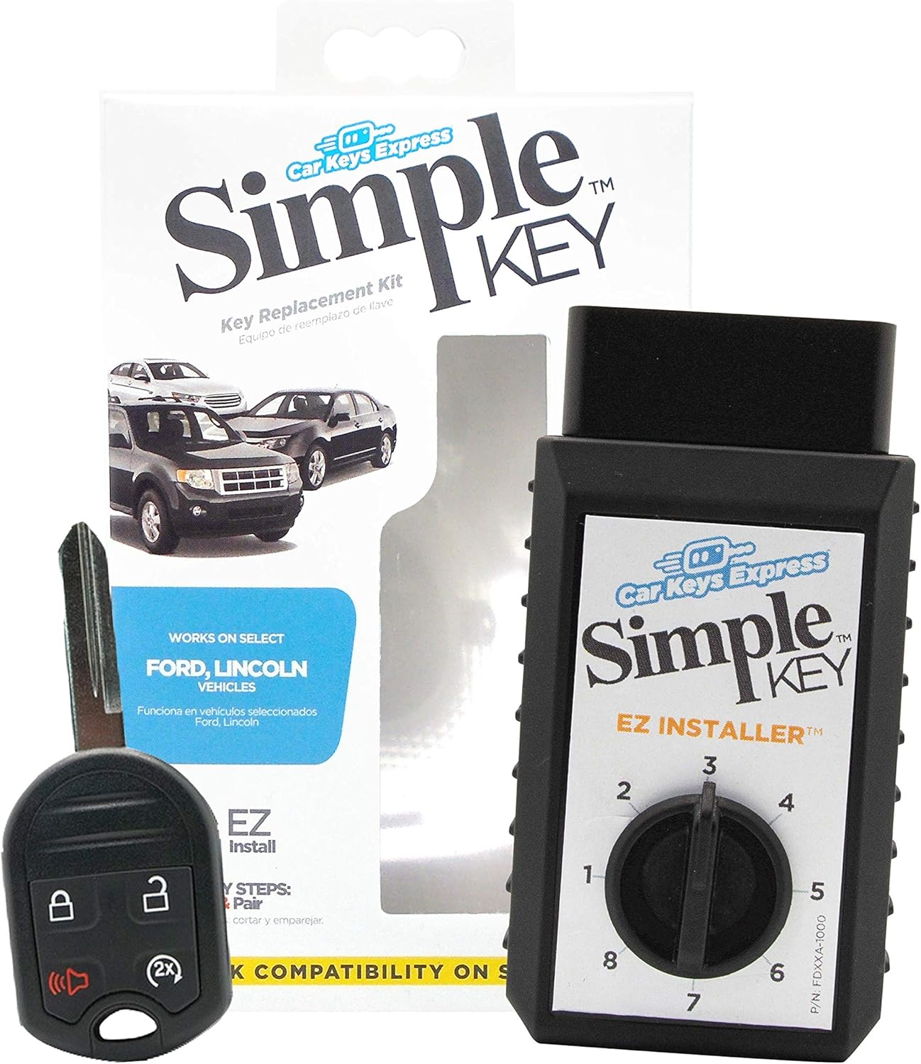 Simple Key, Key Fob and Key Programmer 4 Button Keypads, Key Replacement Remote Kit, Simple Key Programmer for Ford (C-Max, Escape, Focus)