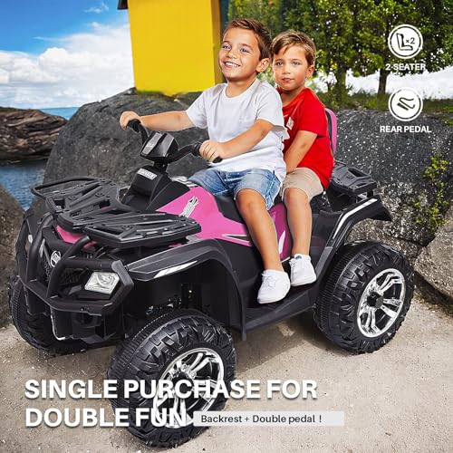 Joywhale 24V 2 Seater Kids Ride on ATV Car 4WD Quad Electric Vehicle Easy-Drag 4-Wheeler, with 4x75W Powerful Engine, Big Battery, Metal Suspension, Soft Braking, Music & Bright Headlights, BW-A20s