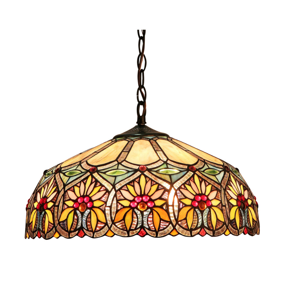 CHLOE Lighting SUNNY Tiffany-style 2 Light Floral Ceiling Pendant Fixture 18" Shade