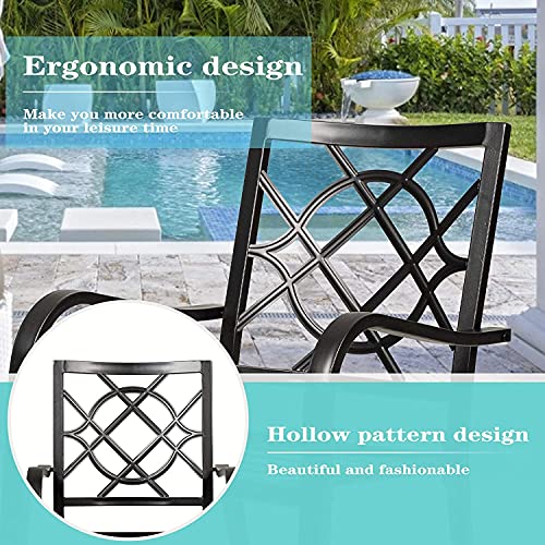 SUNCROWN 5-Piece Outdoor Wrought Iron Chairs and Table Patio Dining Furniture Set - 4 Stackable Metal Chairs, 1 Steel Slat Bistro Table for Garden Backyard Deck