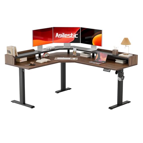 Agilestic L Shaped Electric Standing Desk with 2 Drawers, 63 Inch Ergonomic Adjustable Height Desk with Storage, Corner Desk Sit Stand up Computer Table for Work Office Home, Rustic Brown