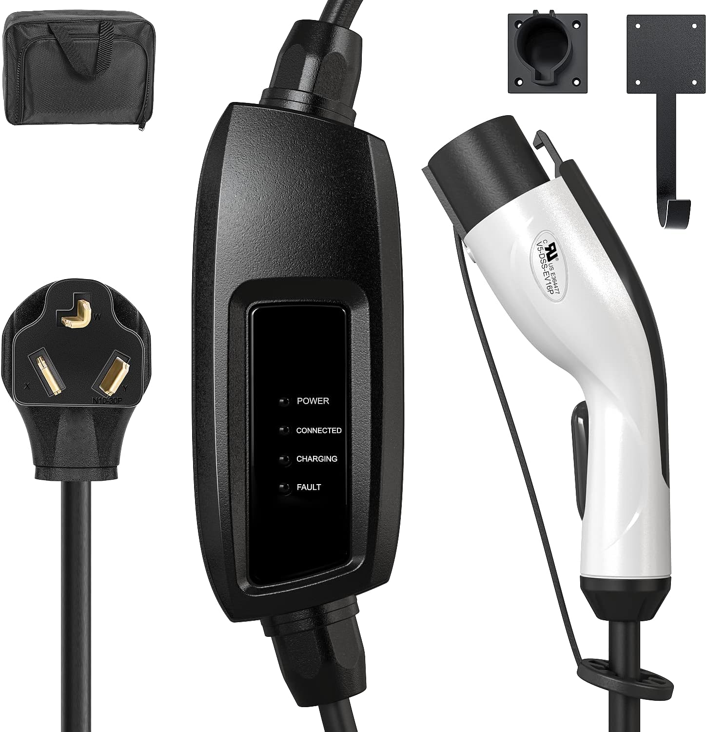 MEGEAR Level 2 EV Charger(240V, 16A, 25ft), Portable EVSE Home Electric Vehicle EV Charging Station (NEMA 10-30 Plug)