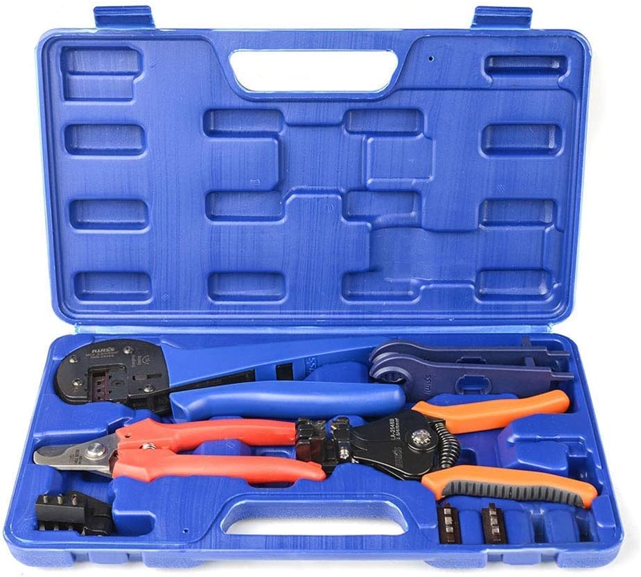 IWISS Solar Crimping Tool Kit with Wire Cable Cutter, Stripper, Crimper and Connectors Assembly and Disassembly Tool Solar PV Panel Tool Kit