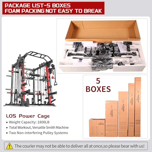 L05/07 Smith Machine，Multi-Function Squat Rack Power Cage with Cable Crossover System,with Weight Bench, Olympic Barbell Weight Set, for Home Gym